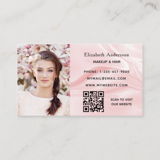 Carte De Visite Soie en satin rose pâle photo élégant code QR (Dos)