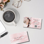 Carte De Visite Soie en satin rose pâle photo élégant code QR