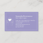 Carte De Visite soignant minimal main cœur lilas (Dos)