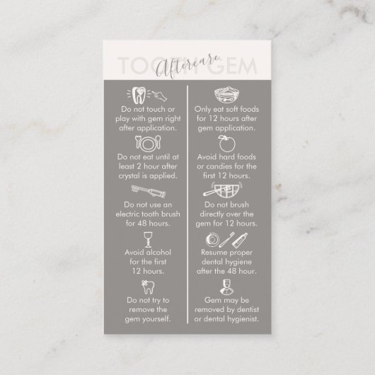 Carte De Visite Soin après application de la gemme dentaire imprim (Dos)