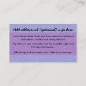 Carte De Visite Soin de Babysitting.Babysitter.Infant. (Dos)