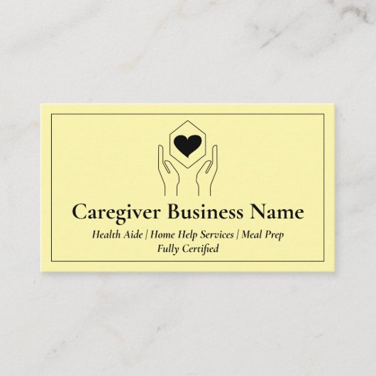 Carte De Visite Soin de santé au coeur jaune (Devant)