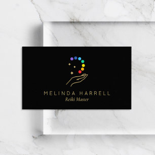 Carte De Visite Soin Logo Main Reiki, Massage, Wellness Noir