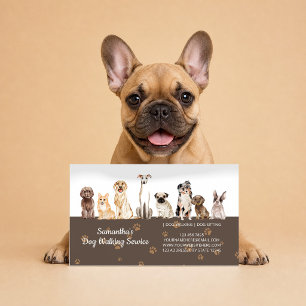 Carte De Visite Soin pour chien senior marron Gentil aquarelle chi