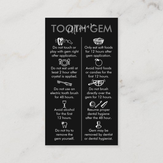 Carte De Visite Soins après application de gemme dentaire imprimée (Dos)
