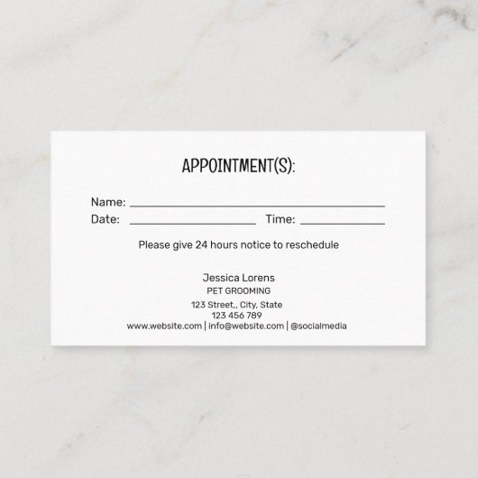 Carte De Visite Soins aux animaux de compagnie mignons Prochain Gr (Dos)