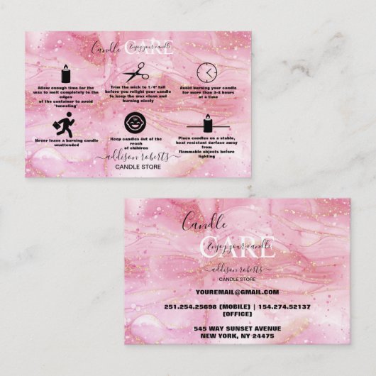 Carte De Visite Soins aux bougies modernes en or rose (Devant / Derrière)