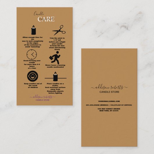 Carte De Visite Soins aux chandelles en terre cuite simple et prof (Devant / Derrière)