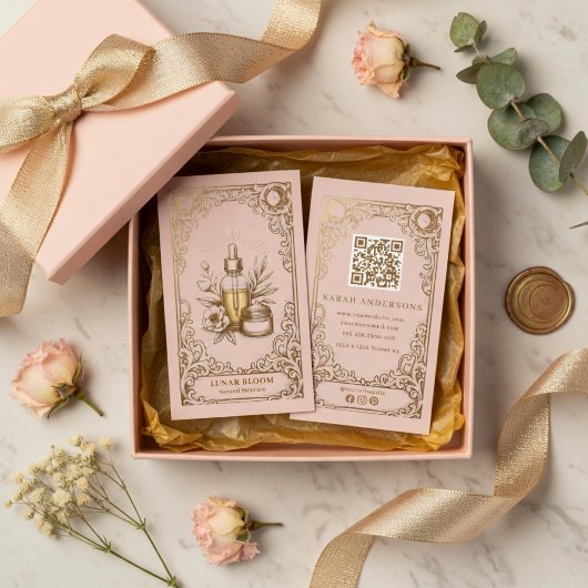 Carte De Visite Soins Botaniques de Luxe Rose Pâle Doré