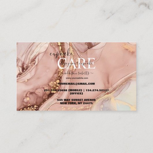 Carte De Visite Soins de Cupcake en or rose moderne (Dos)