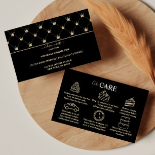Carte De Visite Soins de gâteau à couronne d'or noir féminin