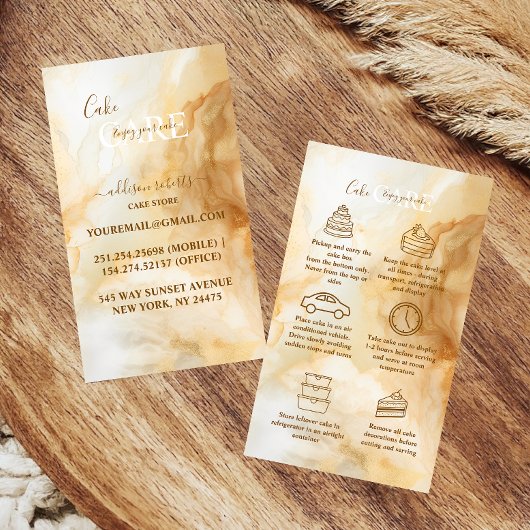 Carte De Visite Soins de gâteau de marbre doré de luxe 