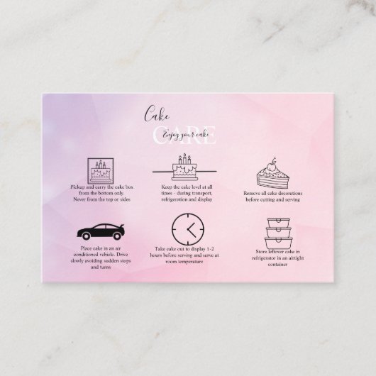 Carte De Visite Soins de gâteau moderne rose (Devant)