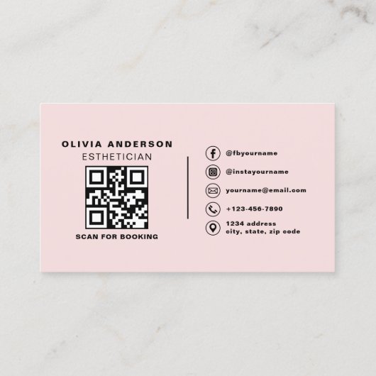 Carte De Visite Soins de la peau Esthétique QR Code Blush rose (Dos)