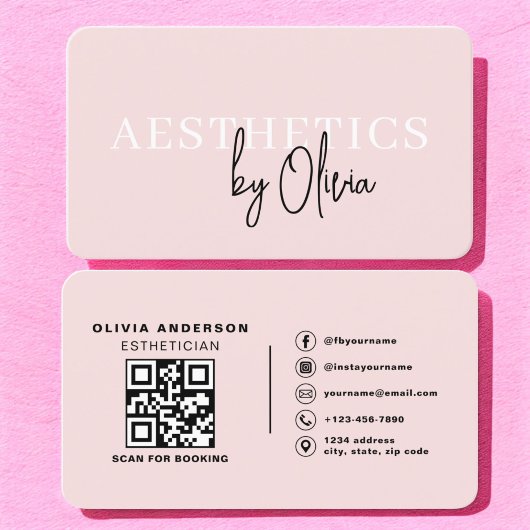Carte De Visite Soins de la peau Esthétique QR Code Blush rose