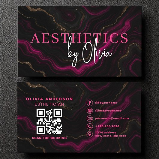 Carte De Visite Soins de la peau Esthétique QR Code Hot rose noir 