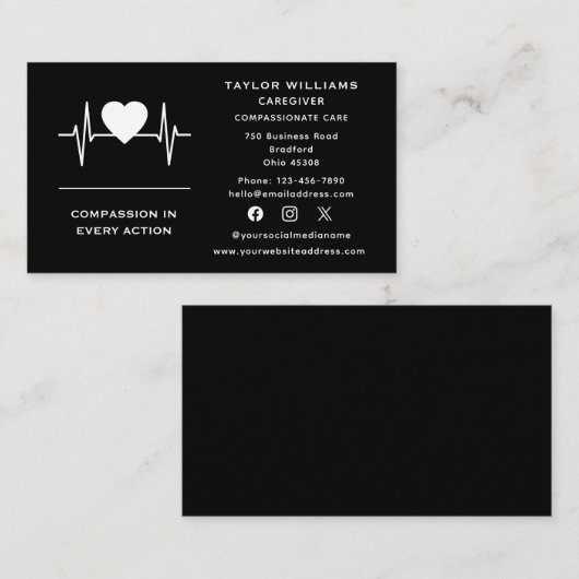 Carte De Visite Soins de santé Soins soignants Heartbeat Pulse Hea (Devant / Derrière)