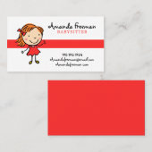 Carte De Visite Soins d'enfants rouges et blancs (Devant / Derrière)