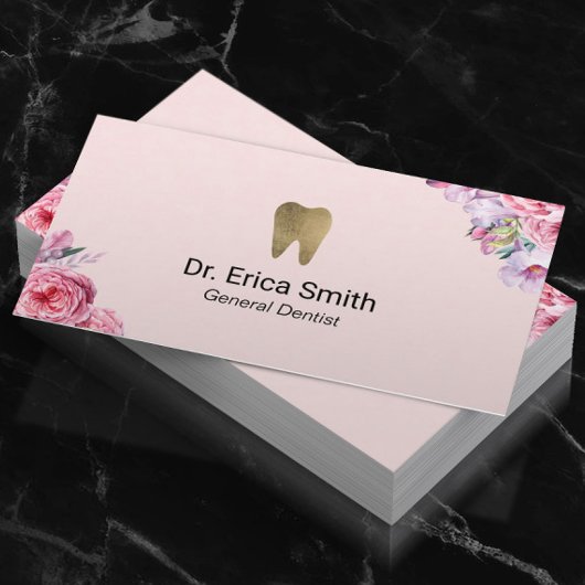 Carte De Visite Soins dentaires Dentist Blush Rose Floral Or