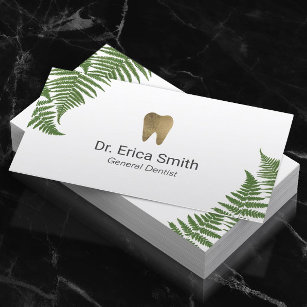 Carte De Visite Soins dentaires Dentist Botanical Fern Gold Tooth