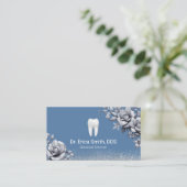 Carte De Visite Soins dentaires Dentist Luxe Argent Floral Bleu (Debout devant)