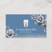 Carte De Visite Soins dentaires Dentist Luxe Argent Floral Bleu (Devant)