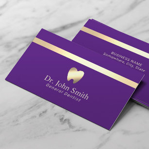 Carte De Visite Soins dentaires Dentiste Moderne Gold Stripe Purpl