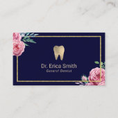 Carte De Visite Soins dentaires Moderne Marine & Or Floral Dentist (Devant)