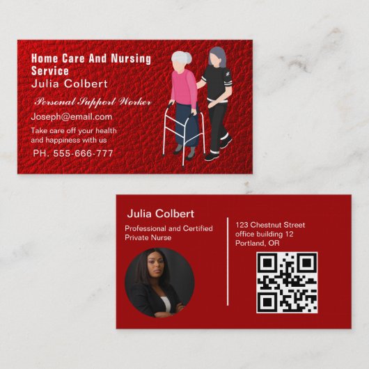 Carte De Visite Soins infirmiers aux personnes âgées Services d'ai (Devant / Derrière)