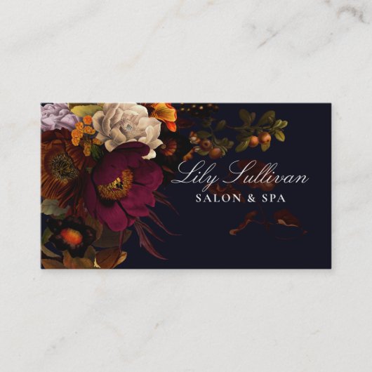 Carte De Visite Soirée Moody Noir Automne Logo Floral (Devant)