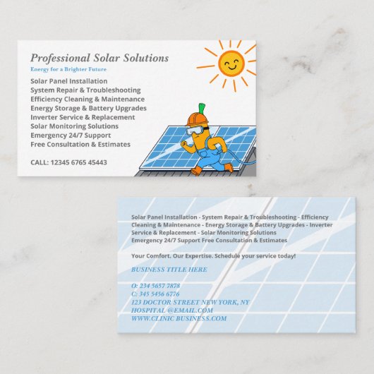 Carte De Visite Solar Panel Cleaning & Maintenance Services (Devant / Derrière)