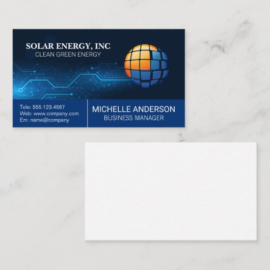 Carte De Visite Solar Panel Modern Logo | Tech Background (Devant / Derrière)