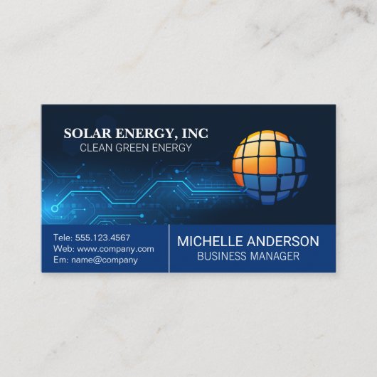 Carte De Visite Solar Panel Modern Logo | Tech Background (Devant)