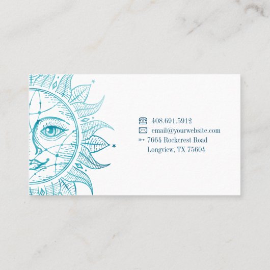 Carte De Visite Soleil Céleste Holistique & Belle Face & Étoiles (Dos)