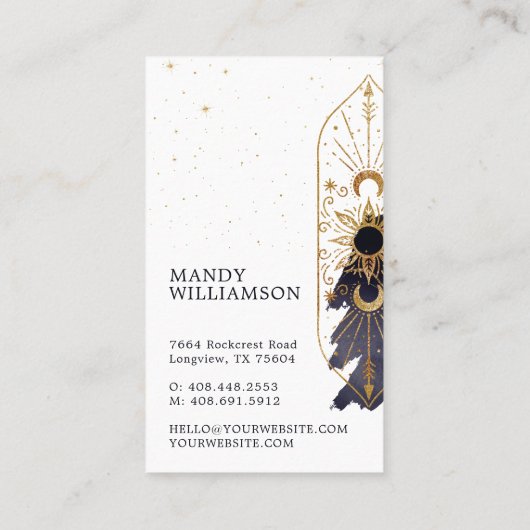 Carte De Visite Soleil céleste holistique & Lune Encre foncée Mono (Dos)