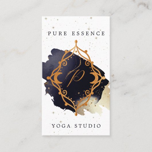 Carte De Visite Soleil céleste holistique & Lune Encre foncée Mono (Devant)