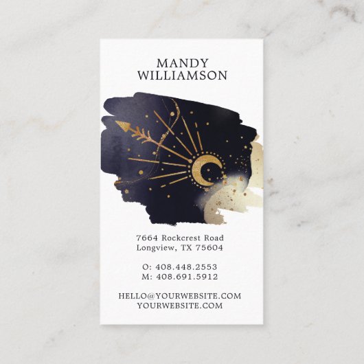 Carte De Visite Soleil céleste holistique & Lune Encre foncée Mono (Dos)