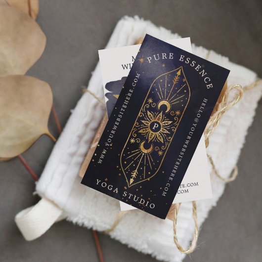 Carte De Visite Soleil céleste holistique & Lune Encre foncée Mono