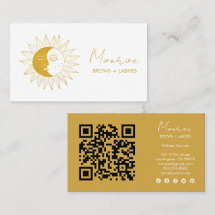Carte De Visite Soleil & Lune Boho Golden Elegant QR Social Icons