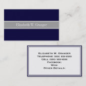 Carte De Visite Solid Navy Blue, Dark Gray Ribbon Nom Monogram (Devant / Derrière)