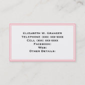 Carte De Visite Solid Pink, Navy Blue Ribbon Nom Monogram (Dos)