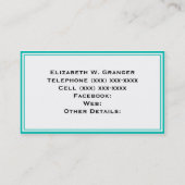 Carte De Visite Solid Teal, Coral Red Ribbon Monogram (Dos)