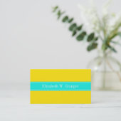 Carte De Visite Solide Jaune, Bright Aqua Ribbon Nom Monogramme (Debout devant)
