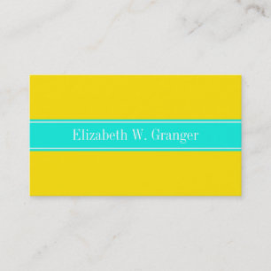 Carte De Visite Solide Jaune, Bright Aqua Ribbon Nom Monogramme