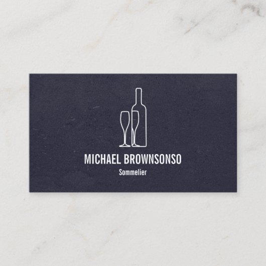 Carte De Visite Sommelier bouteille de vin noir bleu (Devant)