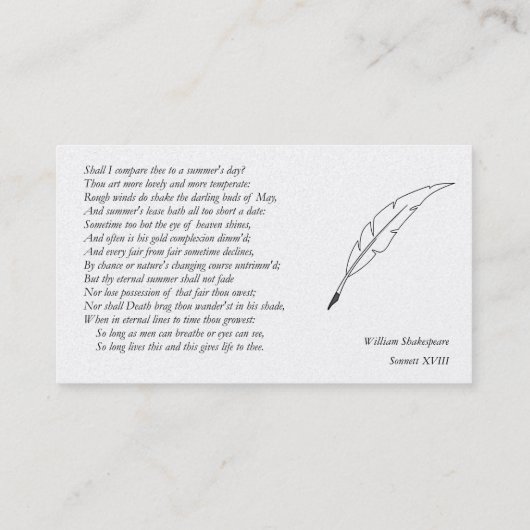 Carte De Visite Sonnet # 18 par William Shakespeare (Dos)