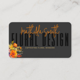 Carte De Visite Sophisticated Floral Design Black Orange Flowers