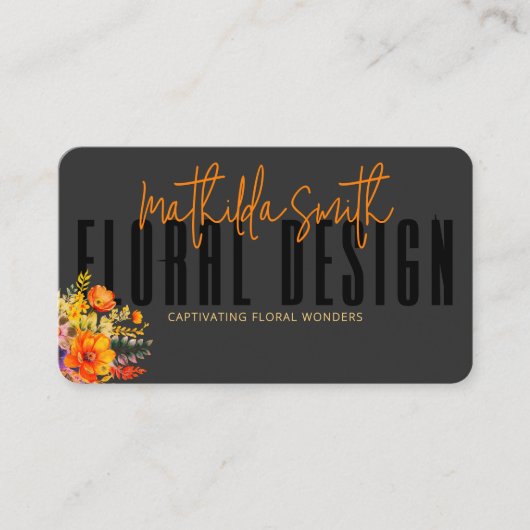 Carte De Visite Sophisticated Floral Design Black Orange Flowers  (Devant)