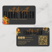 Carte De Visite Sophisticated Floral Design Black Orange Flowers  (Devant / Derrière)