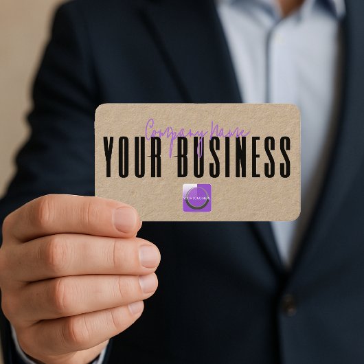 Carte De Visite Sophisticated Modern Kraft  Purple Logo Generic 